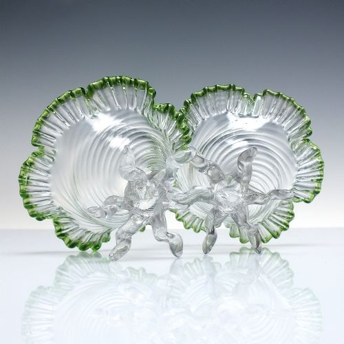 PAIR VICTORIAN WRYTHEN GREEN CRIMPED GLASS BERRY BOWLS C1885 - ADDITIONAL PHOTO 3