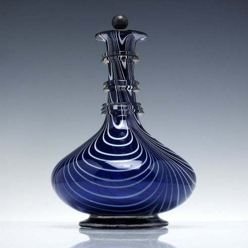 19th century victorian blue nailsea glass decanter or wine carafe c1845 - CATEGORY: ANTIQUE GLASS - DATED VICTORIAN