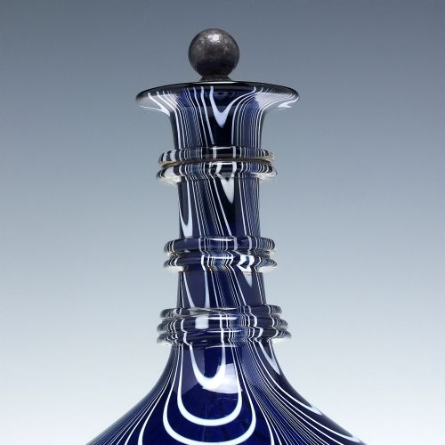 19TH CENTURY VICTORIAN BLUE NAILSEA GLASS DECANTER OR WINE CARAFE C1845 - ADDITIONAL PHOTO 1