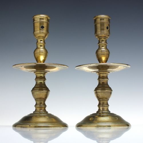 pair mid 17th century dutch brass 'heemskirk' candlesticks c1650 - CATEGORY: ANTIQUE LIGHTING - DATED BEFORE 1700
