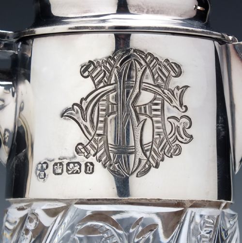 STEVENS AND WILLIAMS VICTORIAN SILVER GLASS CLARET JUG BIRMINGHAM 1878 - ADDITIONAL PHOTO 1
