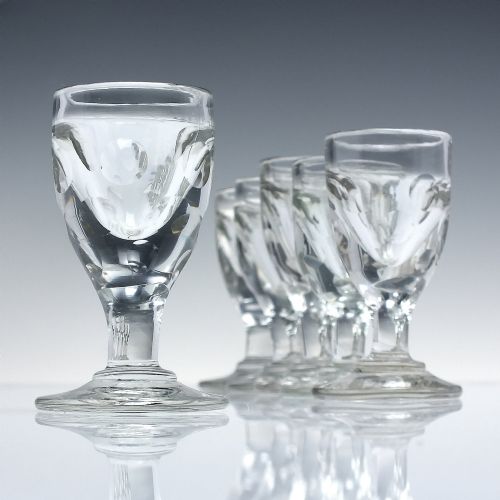 six victorian lens cut dram glasses c1870 - CATEGORY: ANTIQUE GLASS - DATED VICTORIAN