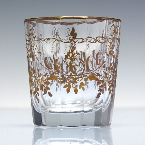 SIX 18TH CENTURY BOHEMIAN GILDED DRAM GLASS TUMBLERS C1780 - ADDITIONAL PHOTO 1