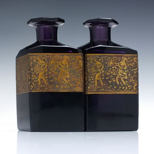 PAIR ART DECO SIGNED MOSER AMETHYST GLASS PERFUME BOTTLES C1920 - ADDITIONAL PHOTO 2