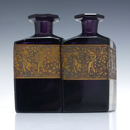 PAIR ART DECO SIGNED MOSER AMETHYST GLASS PERFUME BOTTLES C1920 - ADDITIONAL PHOTO 3