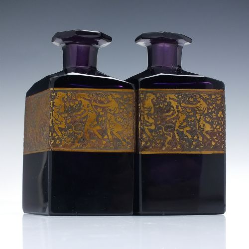 PAIR ART DECO SIGNED MOSER AMETHYST GLASS PERFUME BOTTLES C1920 - ADDITIONAL PHOTO 5