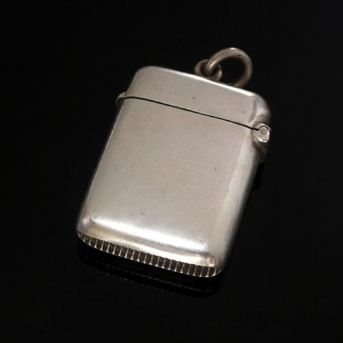 EXCEEDINGLY RARE EDWARDIAN SILVER VESTA CASE WITH GRANITE ENAMEL BY JOSEPH COOK SON BIRMINGHAM 1906 - ADDITIONAL PHOTO 5
