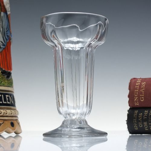 18th century pan top ribbed syllabub glass c1760 - CATEGORY: ANTIQUE GLASS - DATED GEORGIAN