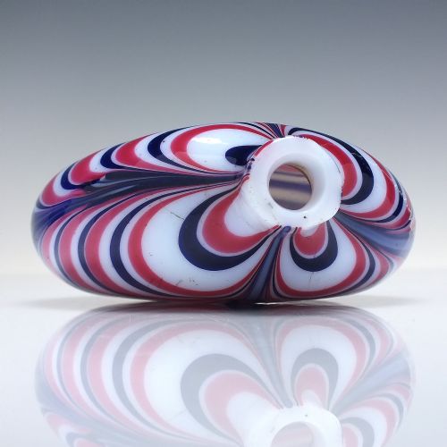 19TH CENTURY NAILSEA GLASS FLASK WITH RED WHITE BLUE TRAILING C1830 - ADDITIONAL PHOTO 1