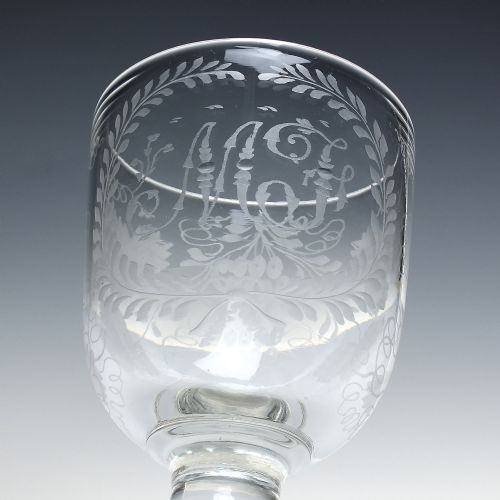 PAIR VICTORIAN ENGRAVED GLASS RUMMERS C1850 - ADDITIONAL PHOTO 1