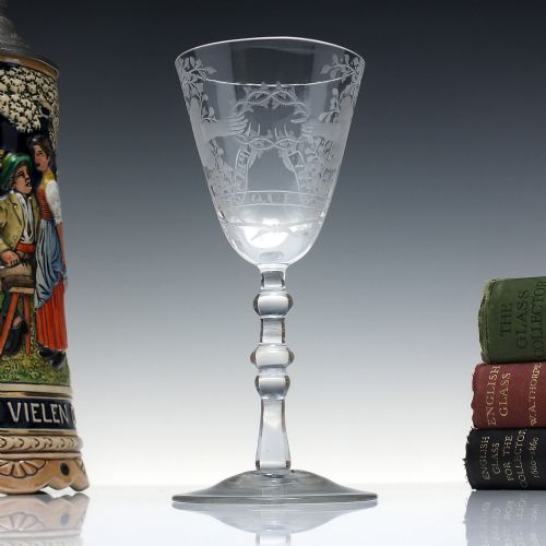 18th century friendship engraved light baluster wine glass c1745 - CATEGORY: ANTIQUE GLASS - DATED 1750