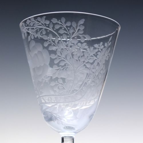 18TH CENTURY FRIENDSHIP ENGRAVED LIGHT BALUSTER WINE GLASS C1745 - ADDITIONAL PHOTO 4