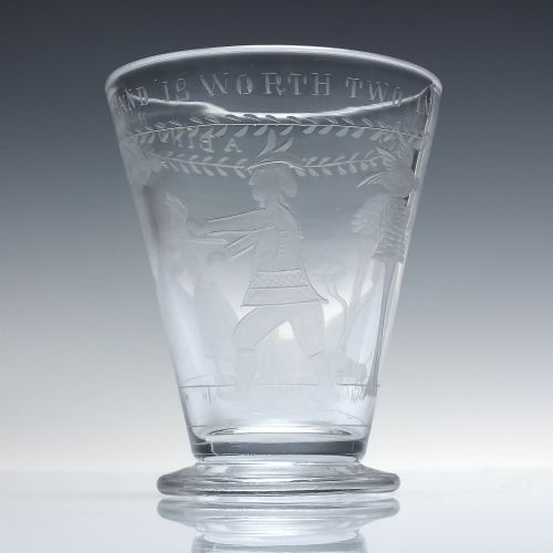 19TH CENTURY ENGRAVED FOOTED TUMBLER C1850 A BIRD IN THE HAND IS WORTH TWO IN THE BUSH' - ADDITIONAL PHOTO 3