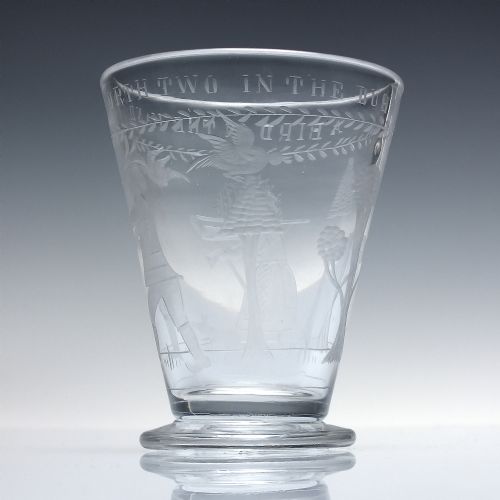 19TH CENTURY ENGRAVED FOOTED TUMBLER C1850 A BIRD IN THE HAND IS WORTH TWO IN THE BUSH' - ADDITIONAL PHOTO 4