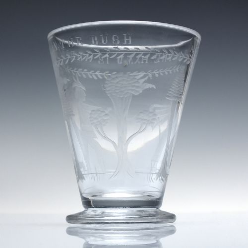 19TH CENTURY ENGRAVED FOOTED TUMBLER C1850 A BIRD IN THE HAND IS WORTH TWO IN THE BUSH' - ADDITIONAL PHOTO 5