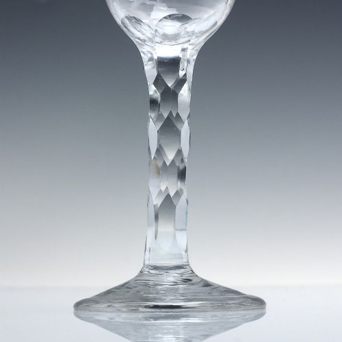 PAIR GEORGIAN ENGRAVED JACOBITE SYMPATHY FACET CUT WINE GLASSES C1780 - ADDITIONAL PHOTO 2