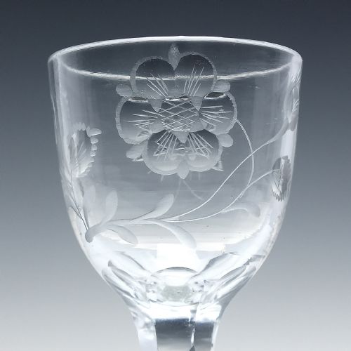 PAIR GEORGIAN ENGRAVED JACOBITE SYMPATHY FACET CUT WINE GLASSES C1780 - ADDITIONAL PHOTO 3