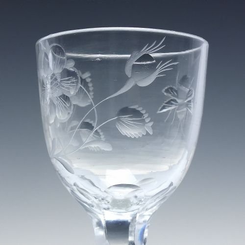 PAIR GEORGIAN ENGRAVED JACOBITE SYMPATHY FACET CUT WINE GLASSES C1780 - ADDITIONAL PHOTO 4