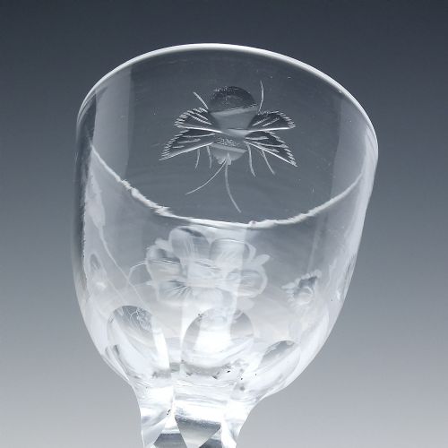 PAIR GEORGIAN ENGRAVED JACOBITE SYMPATHY FACET CUT WINE GLASSES C1780 - ADDITIONAL PHOTO 5
