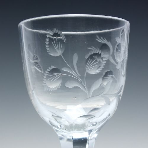 PAIR GEORGIAN ENGRAVED JACOBITE SYMPATHY FACET CUT WINE GLASSES C1780 - ADDITIONAL PHOTO 6