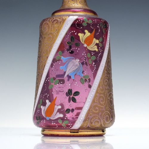 RARE ANTIQUE BOHEMIAN HAND ENAMELLED GLASS LIQUOR BAR SET C1900 - ADDITIONAL PHOTO 3