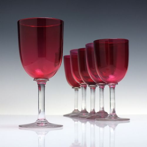 set of six 19th century cranberry wine glasses c1880 - CATEGORY: ANTIQUE GLASS - DATED VICTORIAN