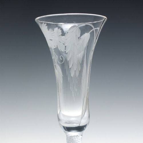 TALL 18TH CENTURY AIR TWIST ALE GLASS WITH HOPS BARLEY ENGRAVING C1750 - ADDITIONAL PHOTO 4