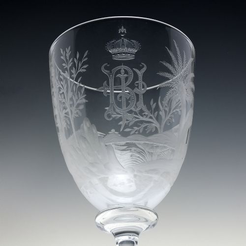 OUTSTANDING ANTIQUE ENGRAVED GLASS WINE GOBLET C1900 - ADDITIONAL PHOTO 2