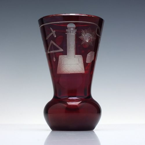 VICTORIAN MASONIC ENGRAVED FIRING GLASS C1880 - ADDITIONAL PHOTO 2