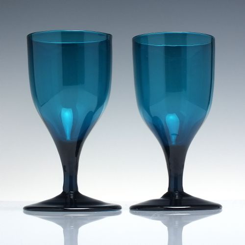 pair georgian peacock blue wine glasses c1800 - CATEGORY: ANTIQUE GLASS - DATED GEORGIAN