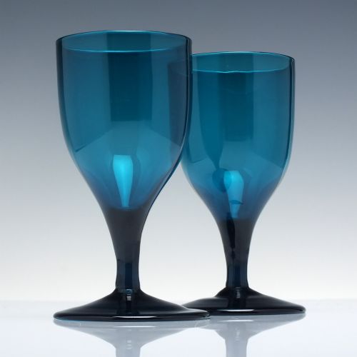 PAIR GEORGIAN PEACOCK BLUE WINE GLASSES C1800 - ADDITIONAL PHOTO 1