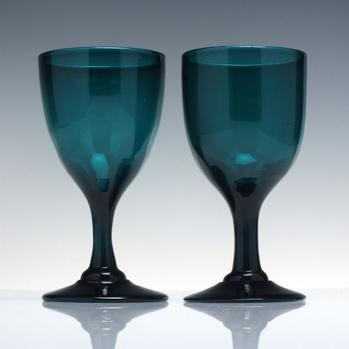 pair georgian turquoise wine glass c1820 - CATEGORY: ANTIQUE GLASS - DATED GEORGIAN