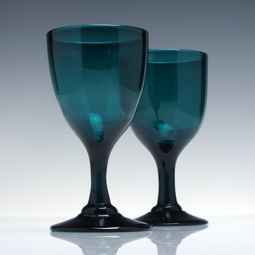 PAIR GEORGIAN TURQUOISE WINE GLASS C1820 - ADDITIONAL PHOTO 1