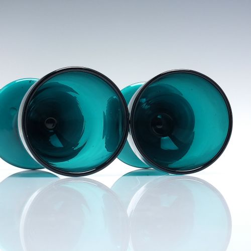 PAIR GEORGIAN TURQUOISE WINE GLASS C1820 - ADDITIONAL PHOTO 2