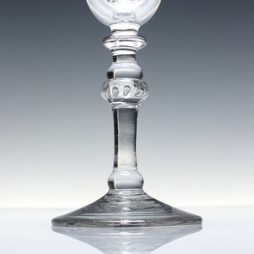 18TH CENTURY FRIENDSHIP ENGRAVED LIGHT BALUSTER WINE GLASS C1750 - ADDITIONAL PHOTO 2