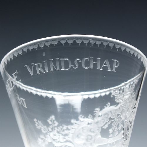 18TH CENTURY FRIENDSHIP ENGRAVED LIGHT BALUSTER WINE GLASS C1750 - ADDITIONAL PHOTO 6