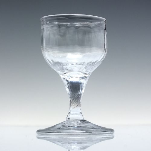GEORGIAN RIB MOULDED DRAM GLASS WITH FOLDED FOOT C1740 - ADDITIONAL PHOTO 1