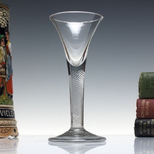 georgian multi spiral air twist wine glass c1745 with folded foot - CATEGORY: ANTIQUE GLASS - DATED 18TH CENTURY