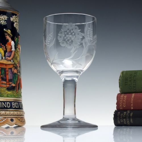 18th century engraved plain stem wine glass goblet c1750 - CATEGORY: ANTIQUE GLASS - DATED 18TH CENTURY