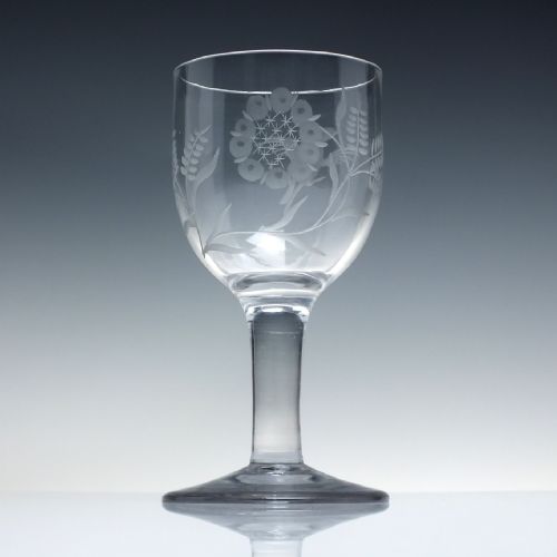 18TH CENTURY ENGRAVED PLAIN STEM WINE GLASS GOBLET C1750 - ADDITIONAL PHOTO 1