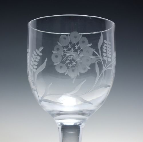 18TH CENTURY ENGRAVED PLAIN STEM WINE GLASS GOBLET C1750 - ADDITIONAL PHOTO 2