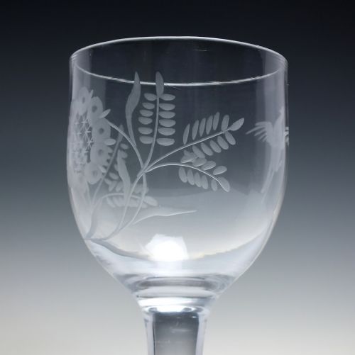18TH CENTURY ENGRAVED PLAIN STEM WINE GLASS GOBLET C1750 - ADDITIONAL PHOTO 3