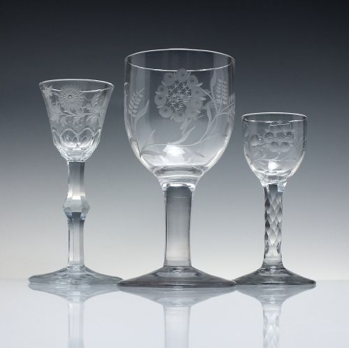 18TH CENTURY ENGRAVED PLAIN STEM WINE GLASS GOBLET C1750 - ADDITIONAL PHOTO 9