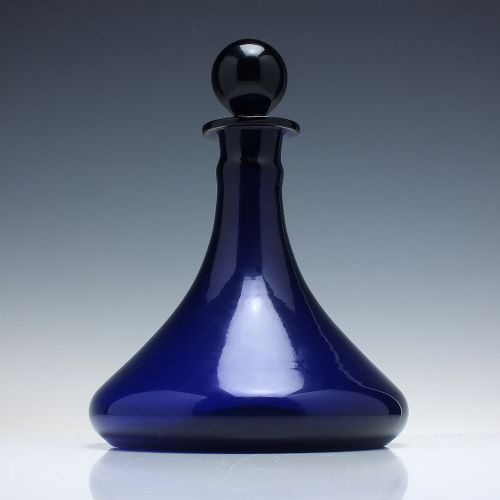 BRISTOL BLUE GLASS SHIPS DECANTER C1920