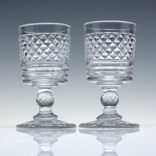 pair georgian anglo irish wine glasses c1820 - CATEGORY: ANTIQUE GLASS - DATED GEORGIAN