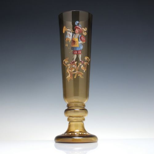 TALL ANTIQUE BOHEMIAN ENAMELLED HISTORISMUS ALE GLASS C1890 - ADDITIONAL PHOTO 1