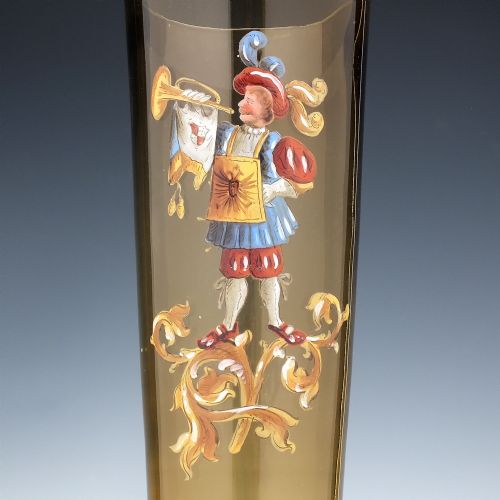 TALL ANTIQUE BOHEMIAN ENAMELLED HISTORISMUS ALE GLASS C1890 - ADDITIONAL PHOTO 2