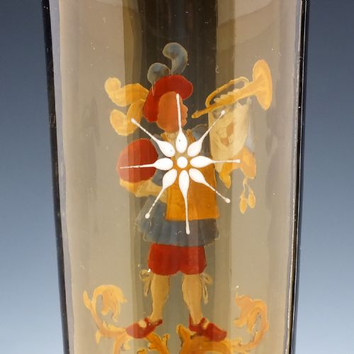 TALL ANTIQUE BOHEMIAN ENAMELLED HISTORISMUS ALE GLASS C1890 - ADDITIONAL PHOTO 3