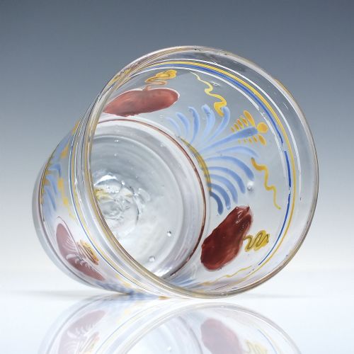 18TH CENTURY POLYCHROME ENAMELLED GLASS TUMBLER WITH LOVE HEARTS C1760 - ADDITIONAL PHOTO 2