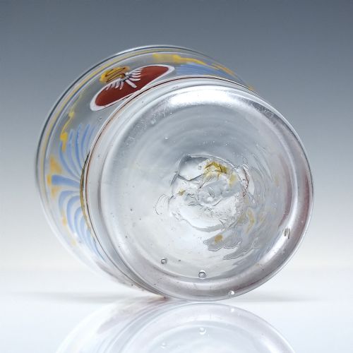 18TH CENTURY POLYCHROME ENAMELLED GLASS TUMBLER WITH LOVE HEARTS C1760 - ADDITIONAL PHOTO 3